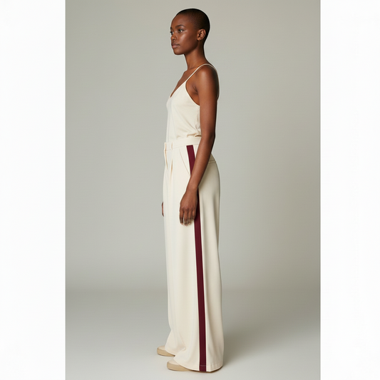 High Waisted Wide Leg Trousers with Side Stripe