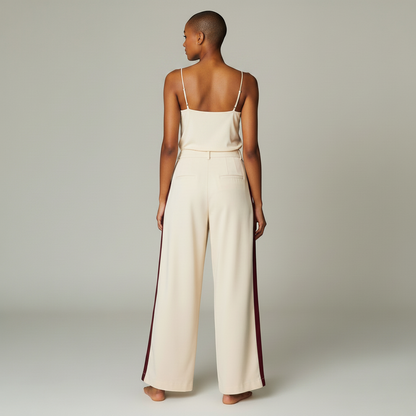 High Waisted Wide Leg Trousers with Side Stripe