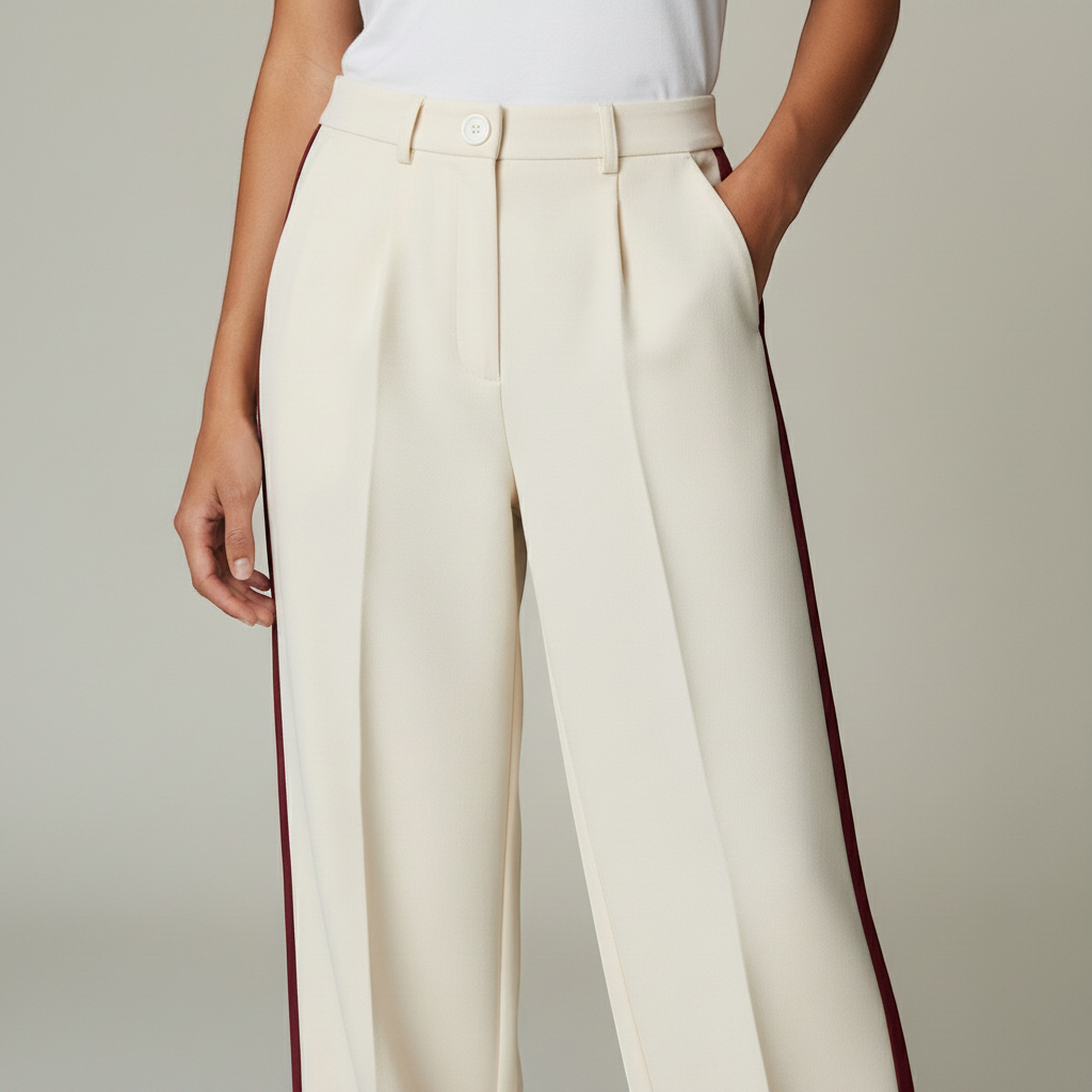 High Waisted Wide Leg Trousers with Side Stripe