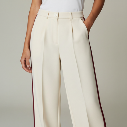 High Waisted Wide Leg Trousers with Side Stripe