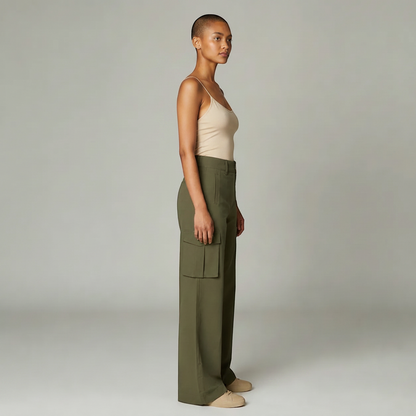 High Waisted Wide Leg Cargo Trousers