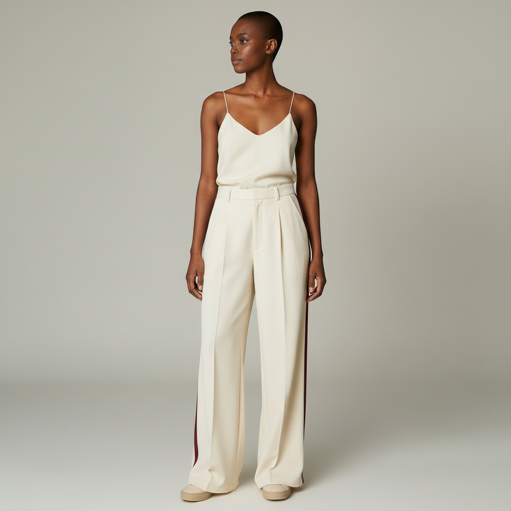 High Waisted Wide Leg Trousers with Side Stripe